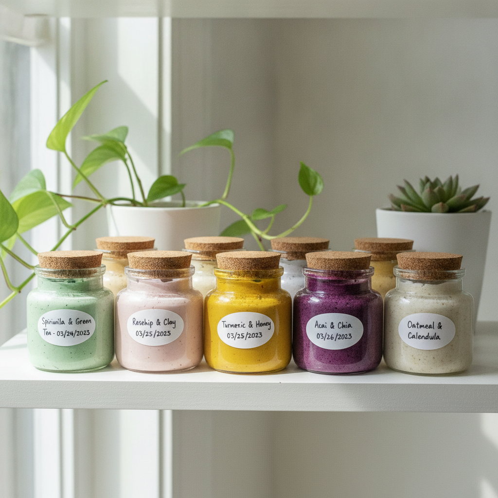 Glass jars with homemade face mask storage