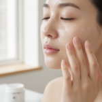 Glass skin face mask creating luminous dewy complexion on woman's face