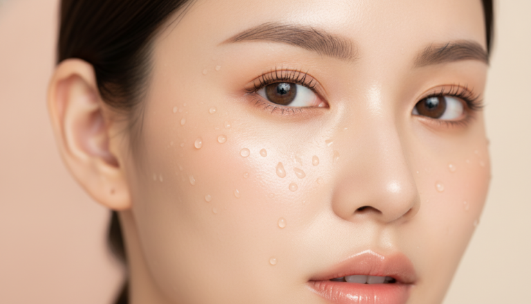 Glass skin serum application showing luminous glowing complexion