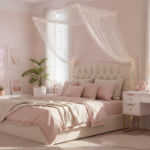 Glow Up Era Aesthetic bedroom with soft pink tones and organized beauty setup