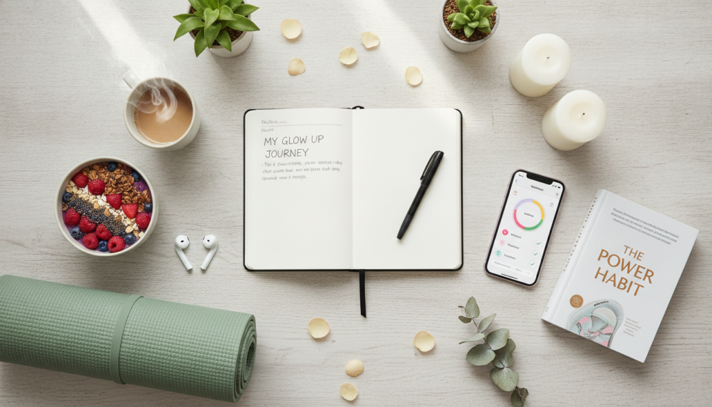 Glow Up Era Aesthetic wellness and self-care lifestyle elements