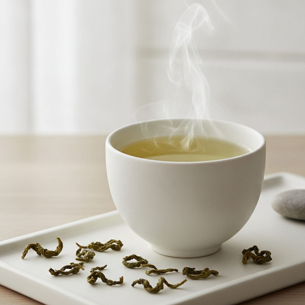 Green tea leaves and brewed tea for face mask