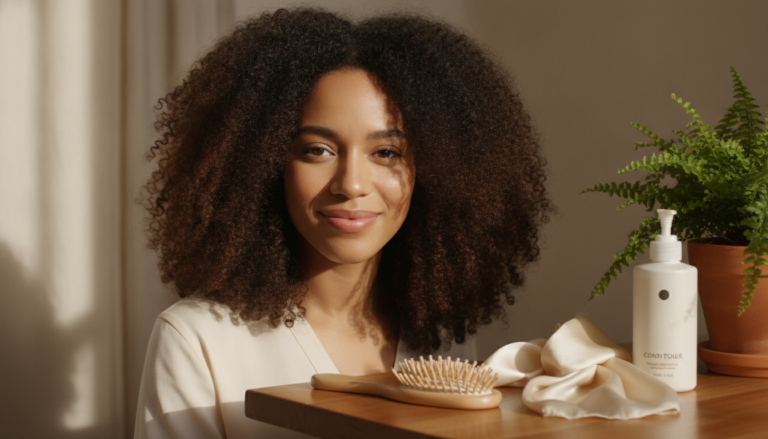 Hair Care Tips for Growth shown in a healthy natural hair routine