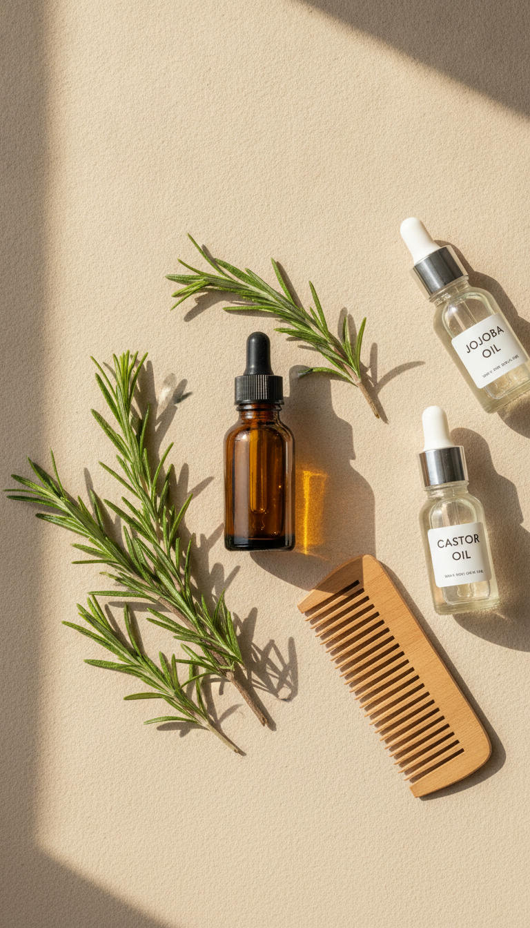 Hair Growth Oil Recipe with rosemary oil in a glass bottle