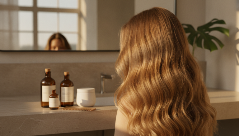 Hair Products for Wavy Hair arranged beside soft natural waves