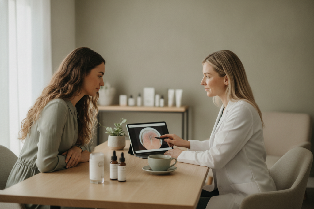 Hair care consultation and scalp health discussion Hair care consultation and scalp health discussion