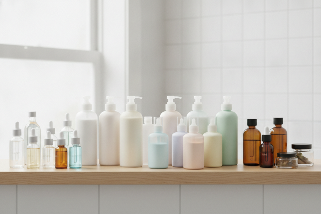 Hair care products organized for comparison
