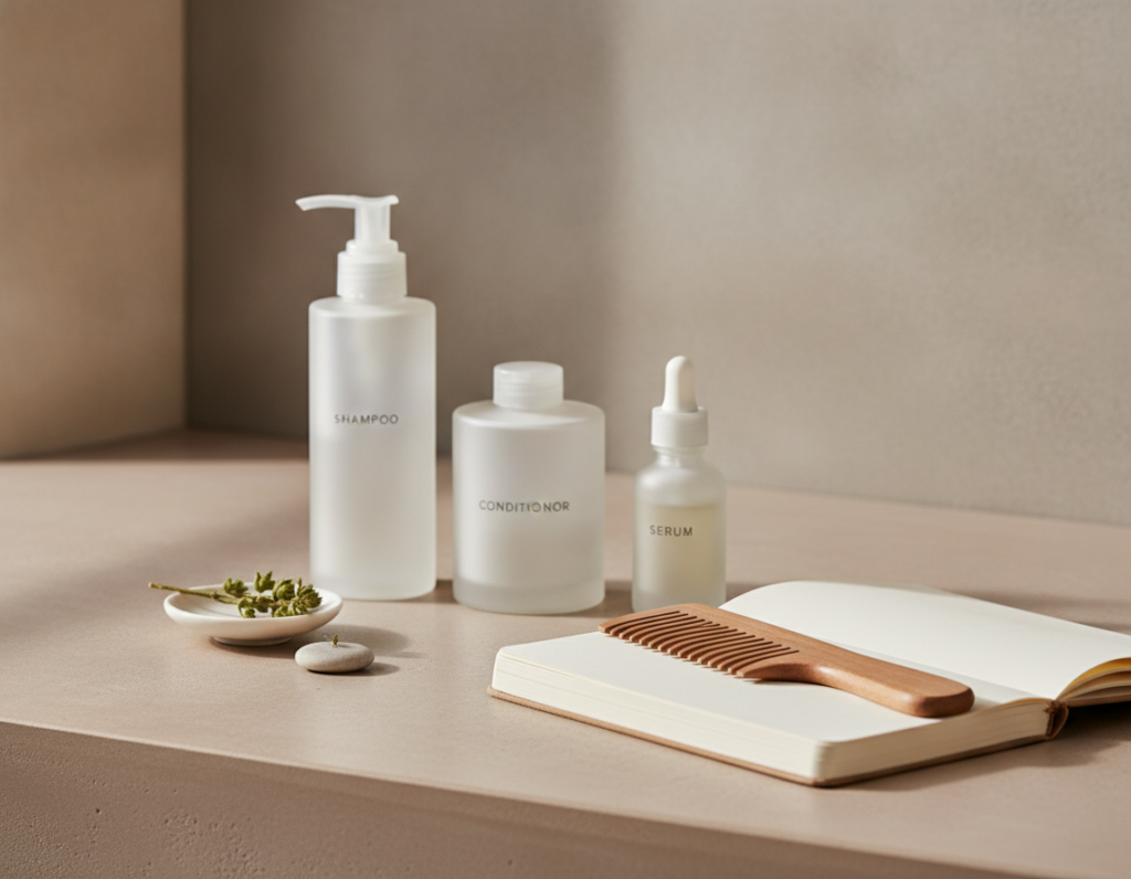 Hair care products selected for a consistent growth routine Hair care products selected for a consistent growth routine