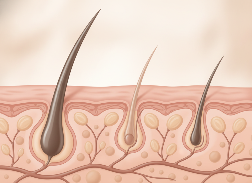 Hair follicles and natural growth cycle illustration