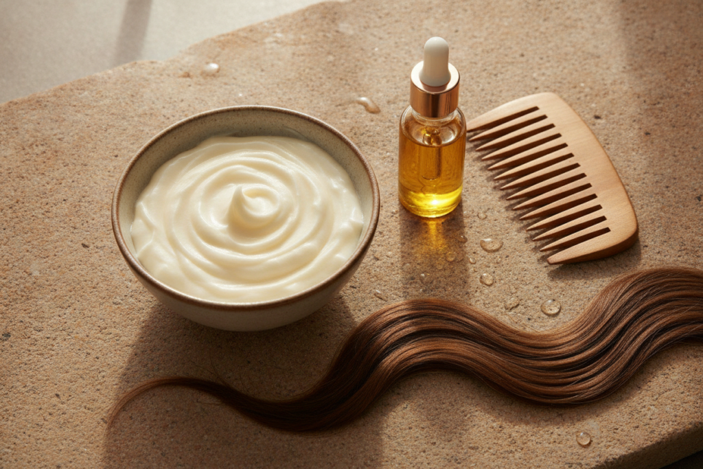 Hair mask and oil used for dry hair care