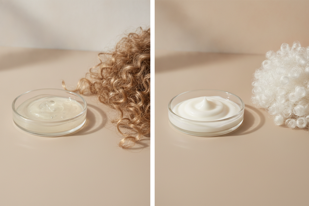 Hair products showing light and heavy formula choices