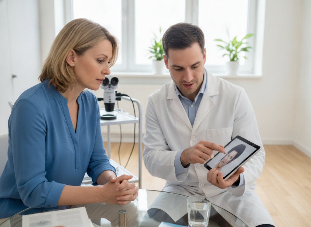 Healthcare consultation for ongoing scalp hair changes