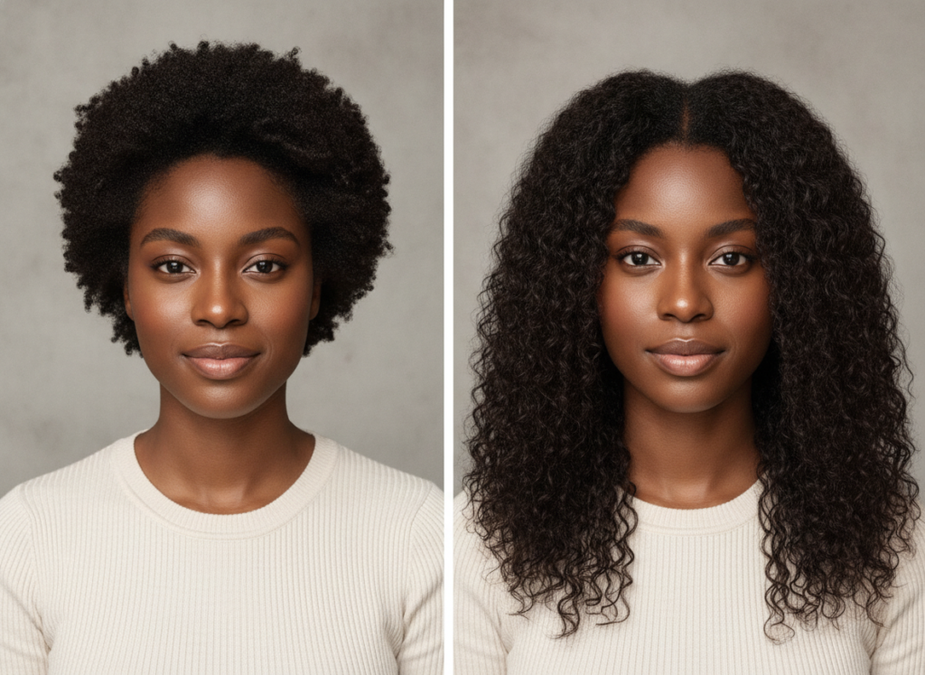 Healthy 4C hair length comparison over time