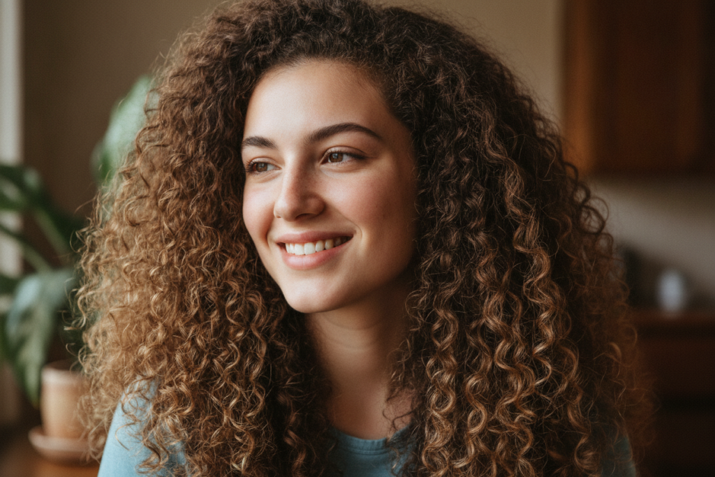 Healthy defined curly hair showing retained length