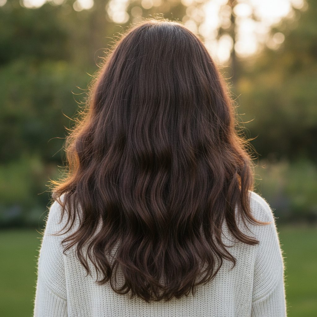 Healthy fuller-looking hair viewed from the back Healthy fuller-looking hair viewed from the back