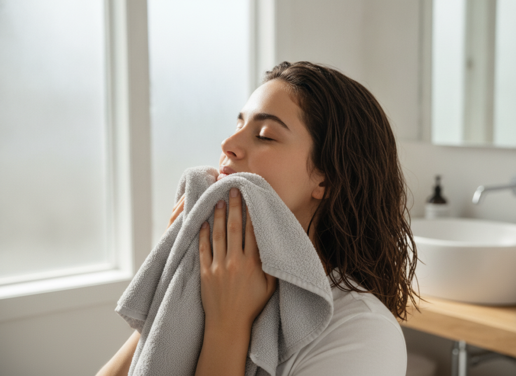 Healthy hair being gently dried with a towel