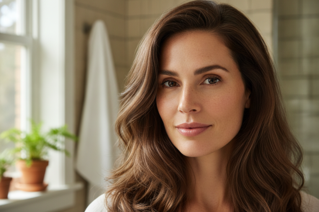 Healthy-looking hair and calm scalp after a careful hair care routine