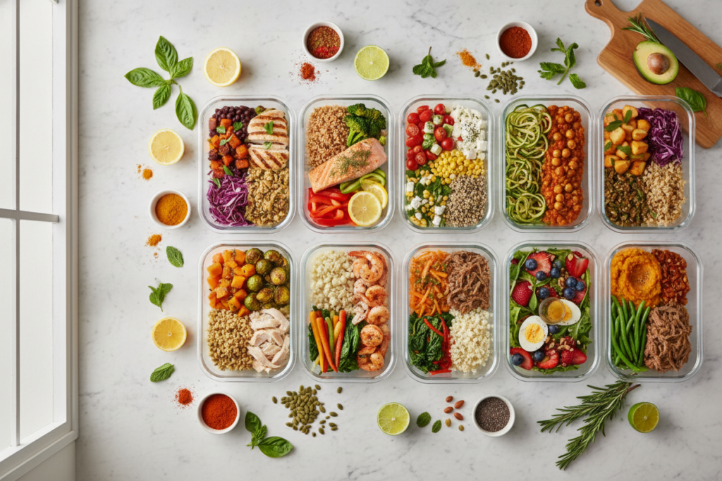 Healthy meal prep aesthetic with colorful vegetables Healthy meal prep aesthetic with colorful vegetables