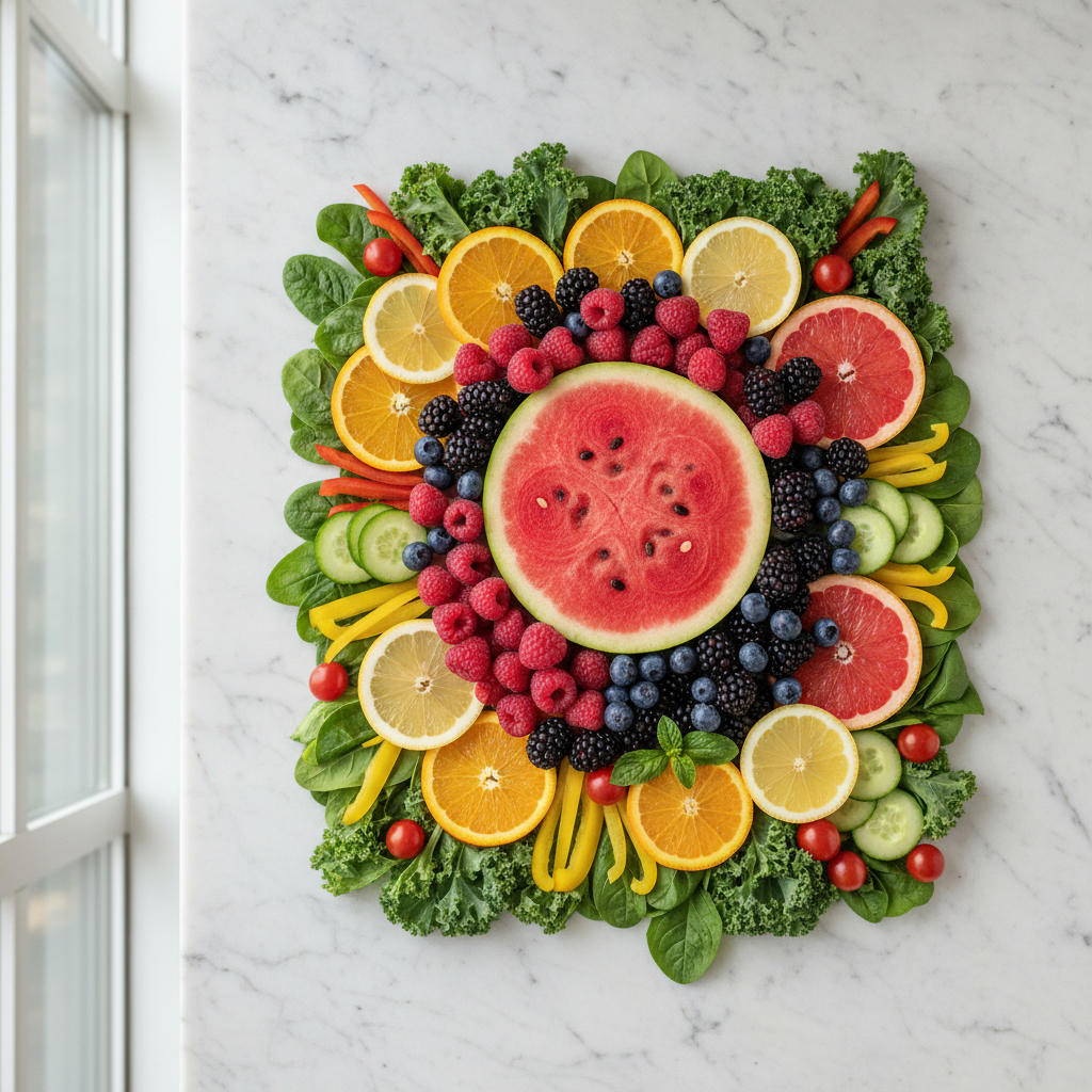 Healthy summer nutrition with fresh fruits and vegetables Healthy summer nutrition with fresh fruits and vegetables