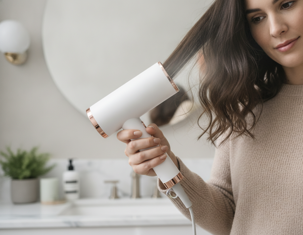 Heat styling tool used carefully on dry hair