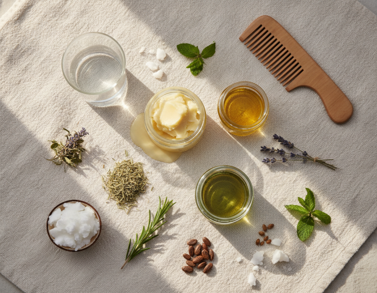 Homemade Hair Products arranged for a natural hair routine