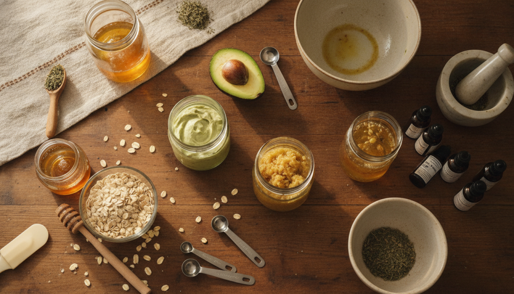 Homemade natural skincare products with fresh ingredients