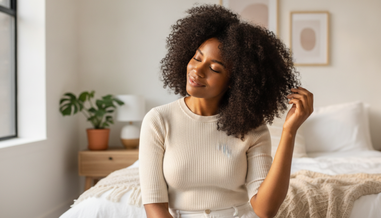 How to Grow 4C Hair Fast with a woman caring for natural hair