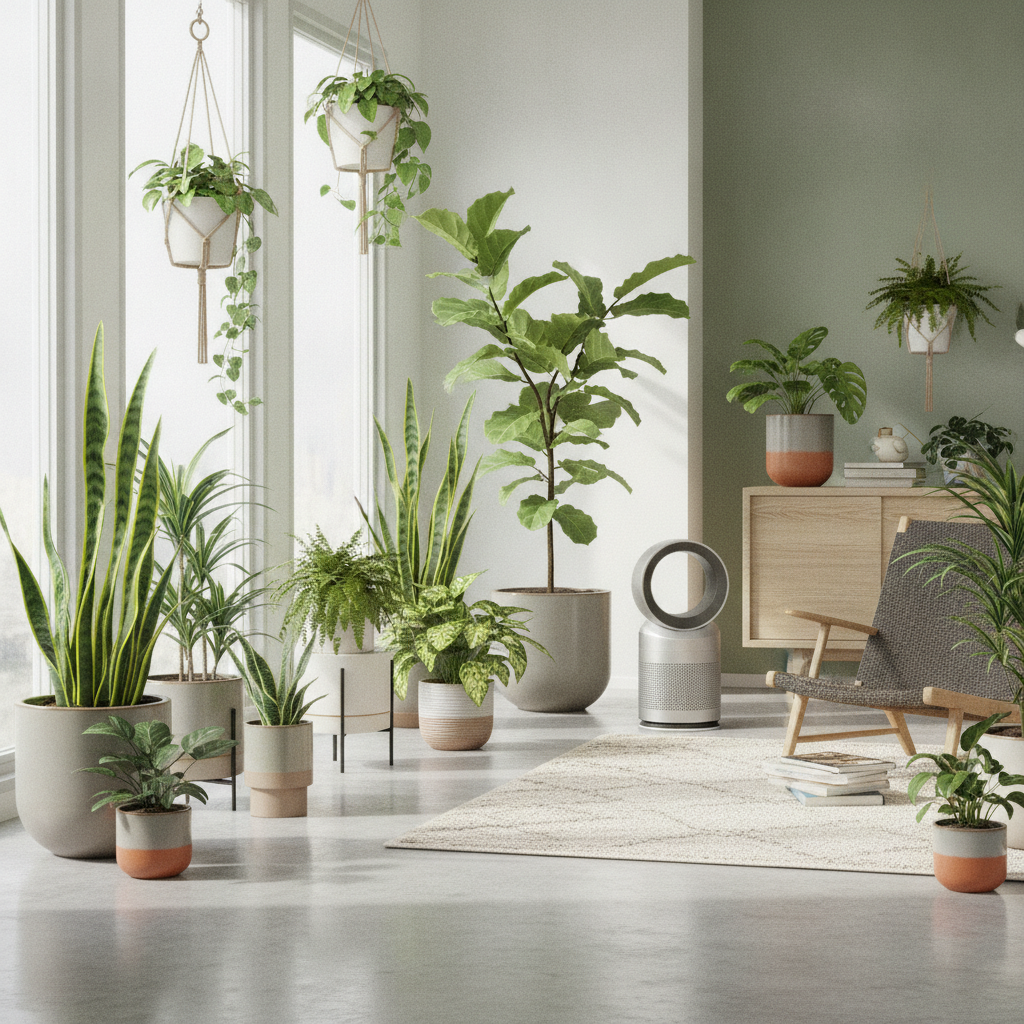 Indoor plants purifying air for better skin health environment