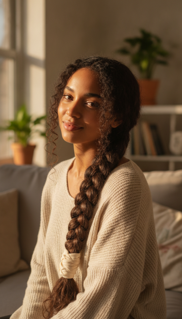 Loose protective braid for reducing hair breakage