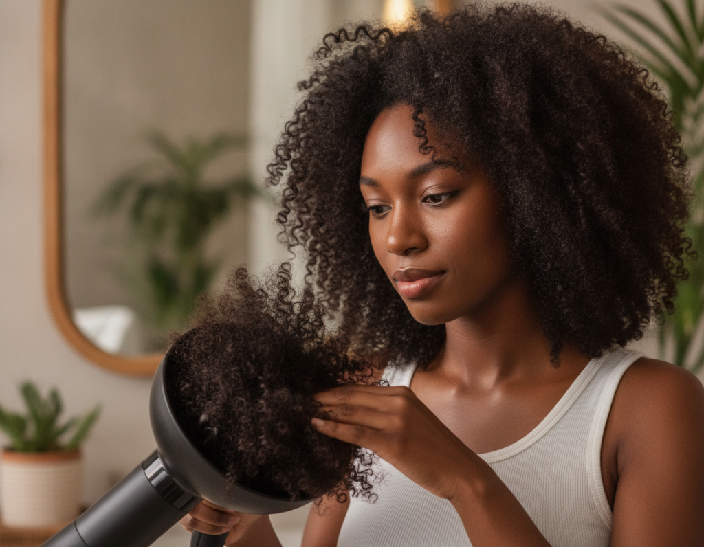 Low-heat natural hair styling with a diffuser