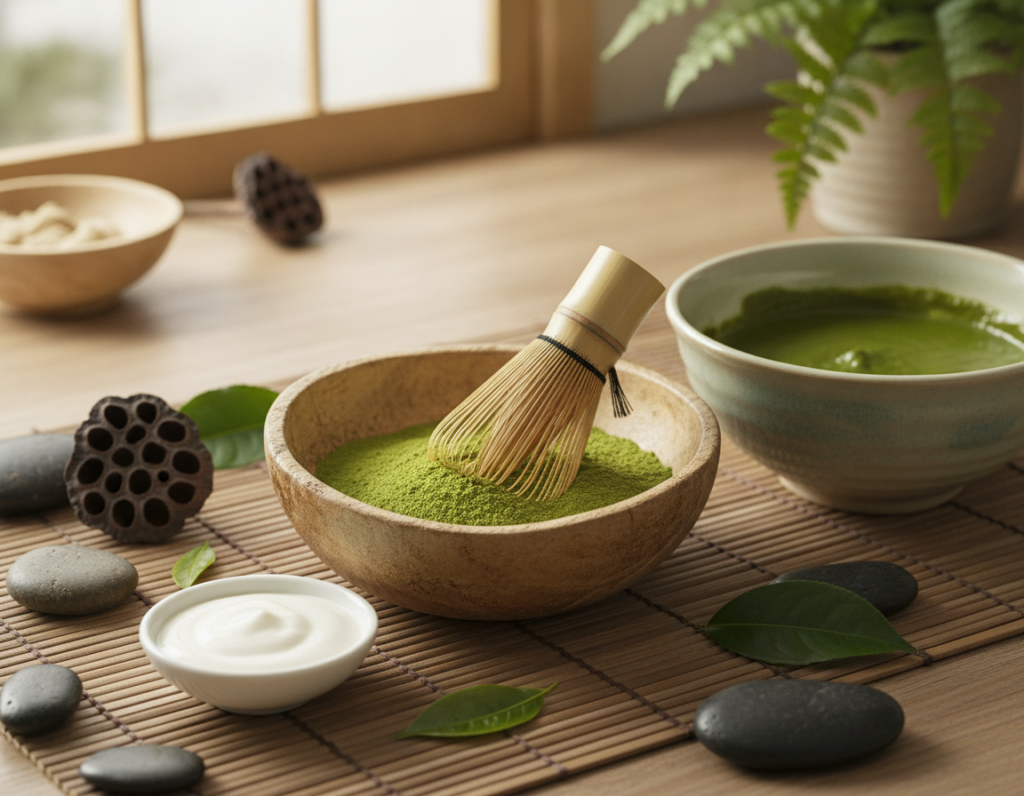 Matcha powder face mask mixture