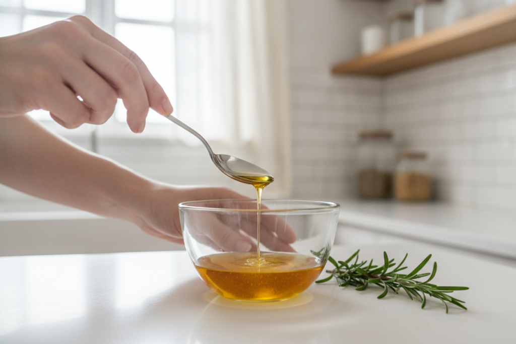Measuring carrier oil for Homemade Hair Growth Oil Measuring carrier oil for Homemade Hair Growth Oil