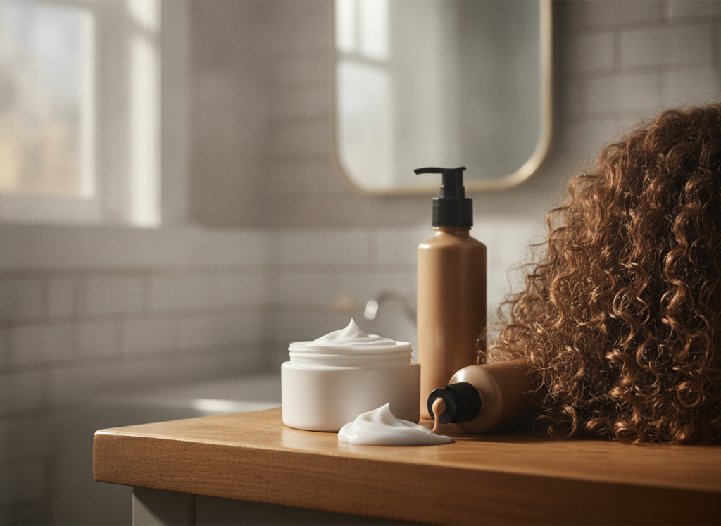 Moisturized wavy curly hair routine