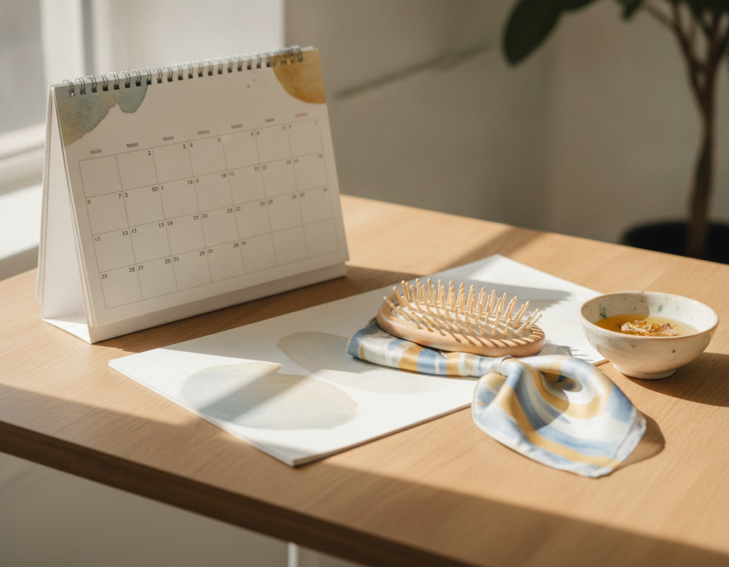 Monthly hair care calendar and routine tools