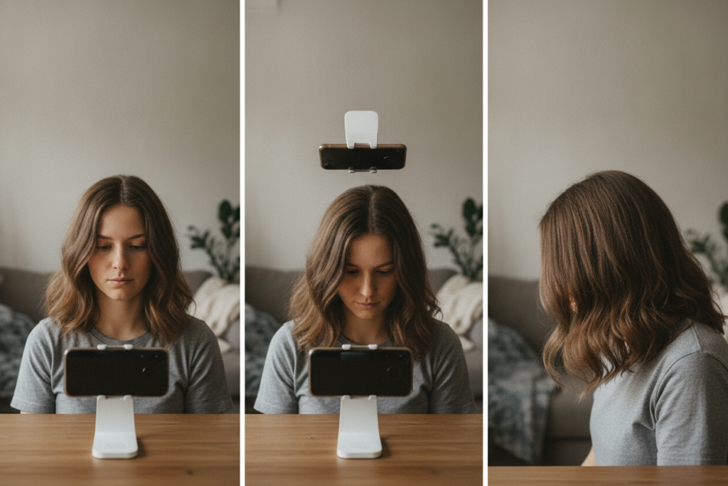 Monthly hair growth progress photo routine without text