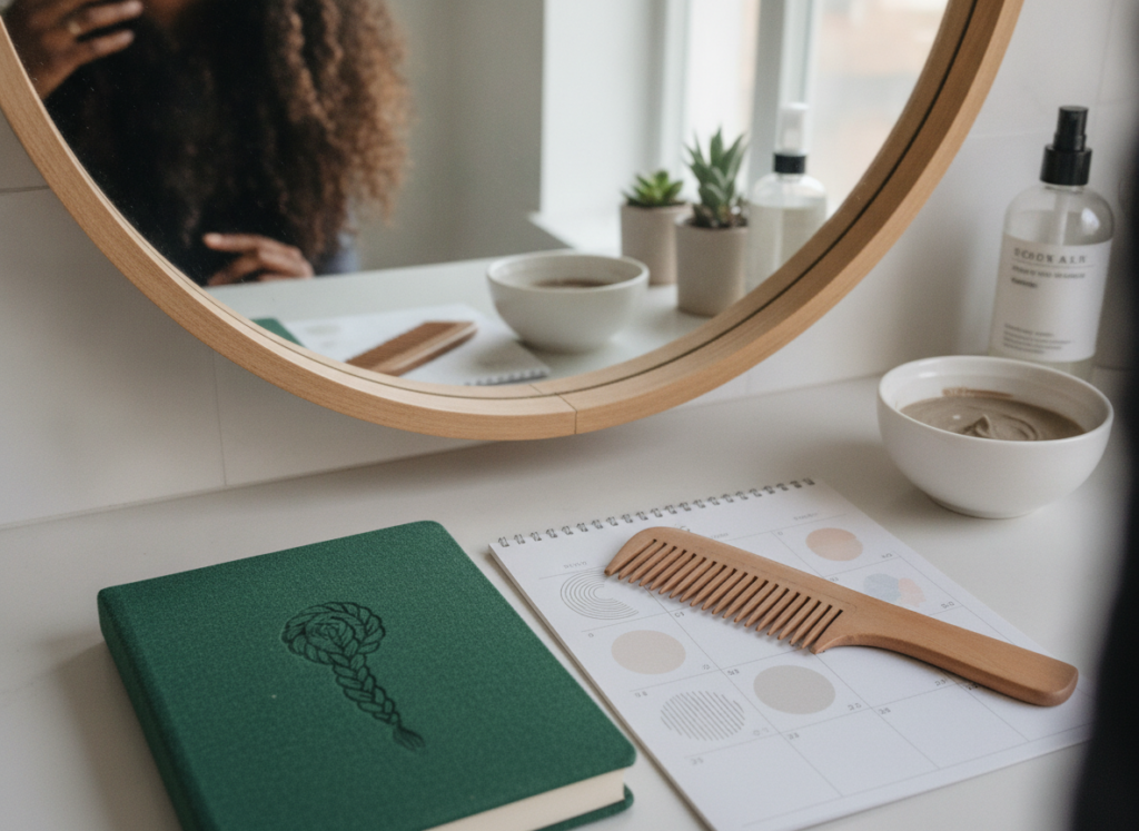 Monthly hair growth tracking with a simple care journal