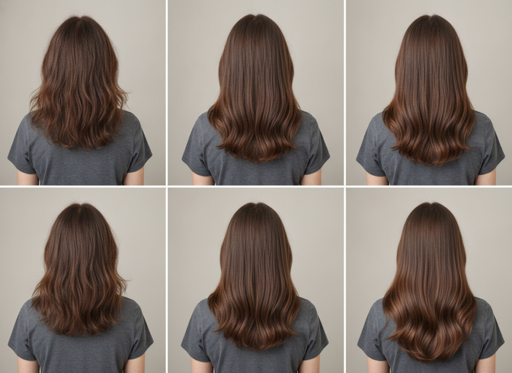 Monthly hair length progress photos taken consistently
