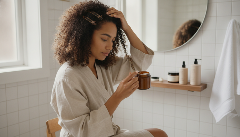 Natural Hair Growth Tips showing a person caring for their scalp