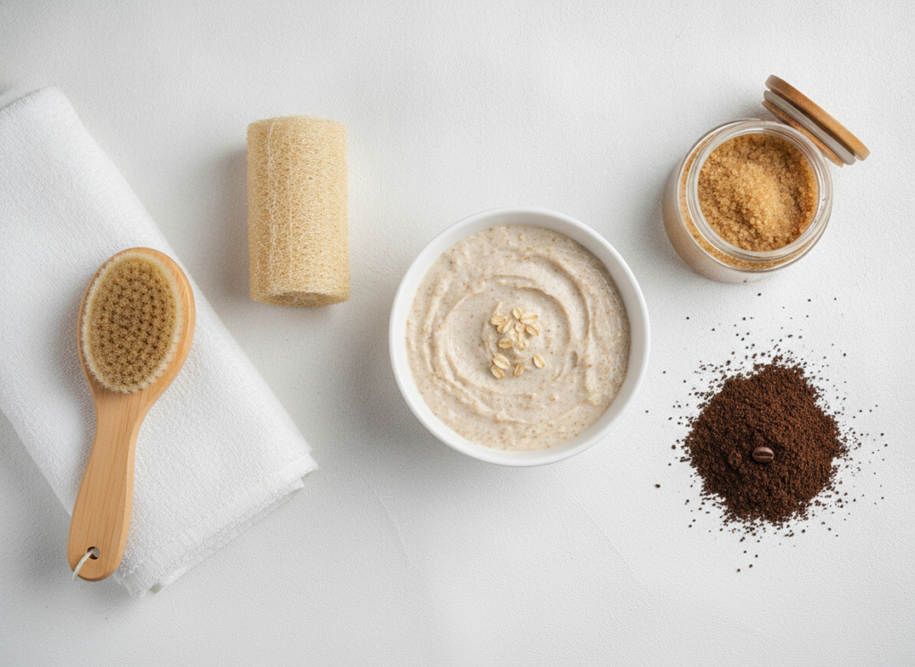 Natural exfoliation ingredients and tools for clear skin Natural exfoliation ingredients and tools for clear skin