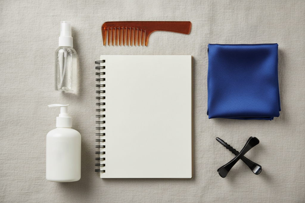 Natural hair routine planner with wash day tools