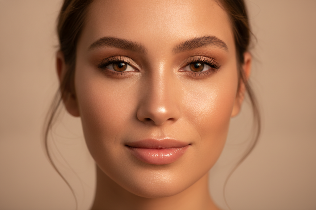 Natural summer makeup aesthetic with glowing skin Natural summer makeup aesthetic with glowing skin
