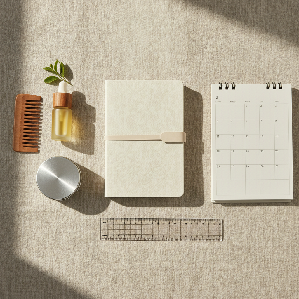 Notebook and monthly hair growth tracking routine