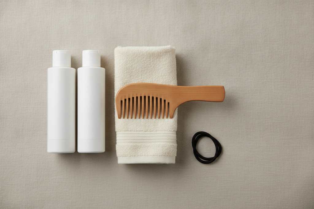 Organized weekly hair care routine with gentle tools Organized weekly hair care routine with gentle tools