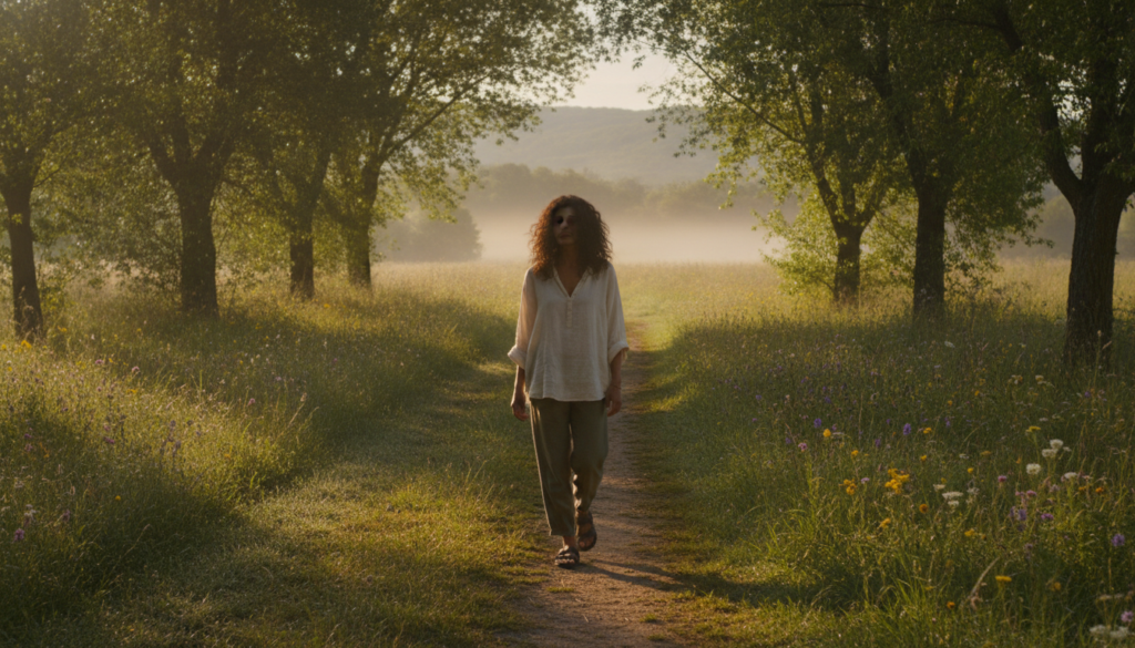Outdoor walk supporting healthy lifestyle habits