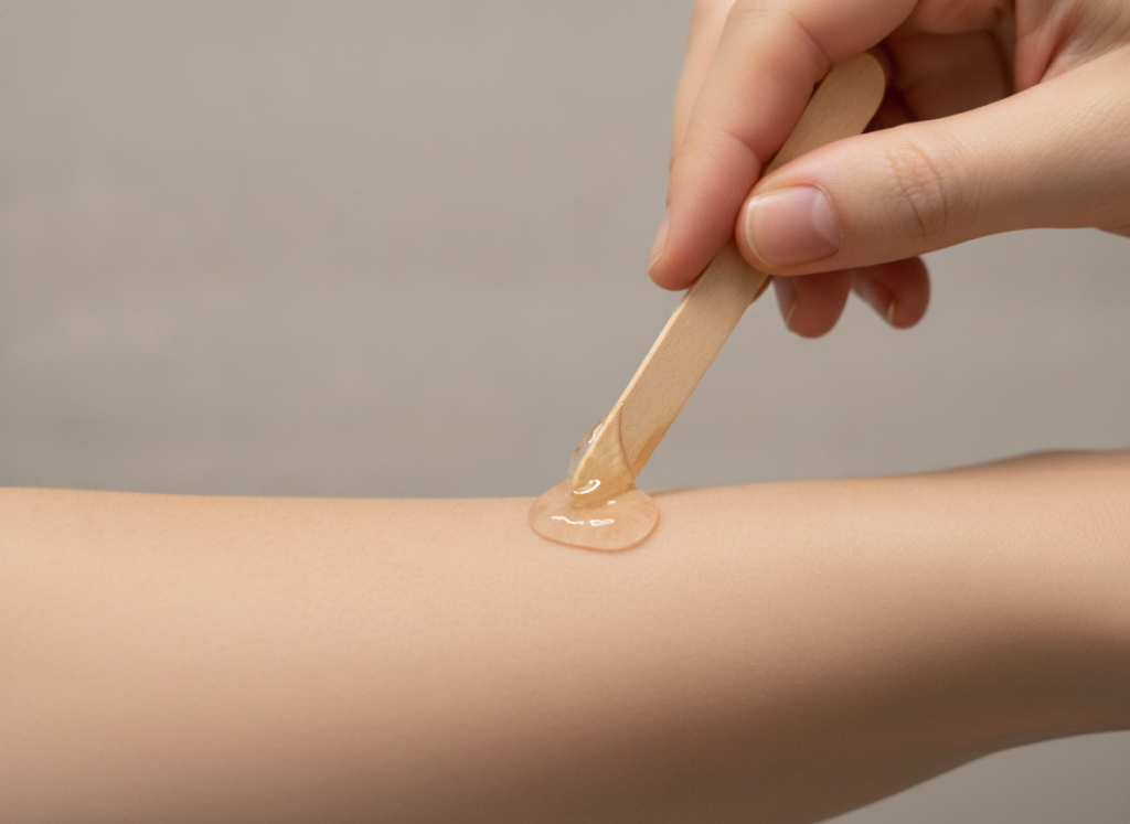 Patch testing a flaxseed hair product on skin Patch testing a flaxseed hair product on skin