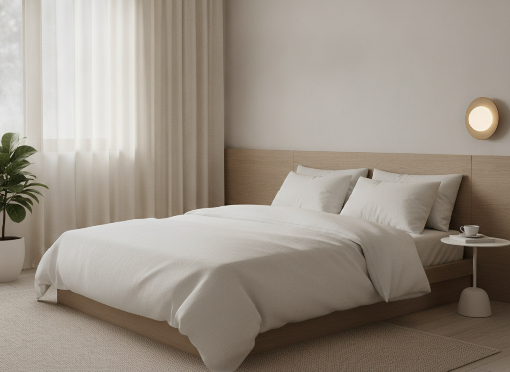 Peaceful bedroom setup with comfortable bedding for quality sleep
