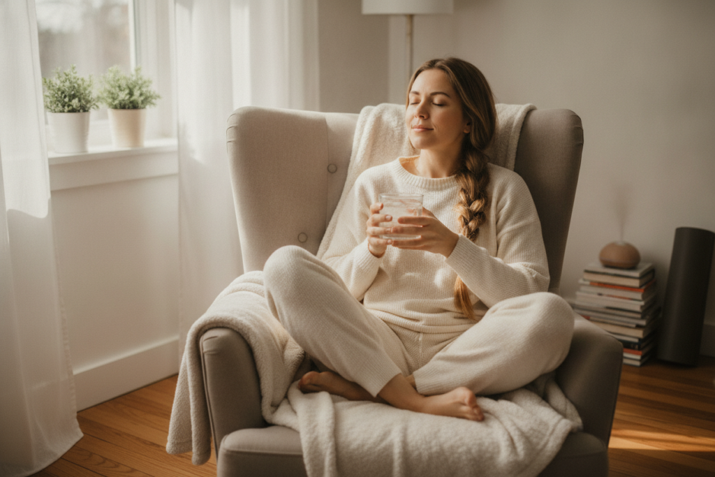 Person relaxing at home with a healthy hair care routine