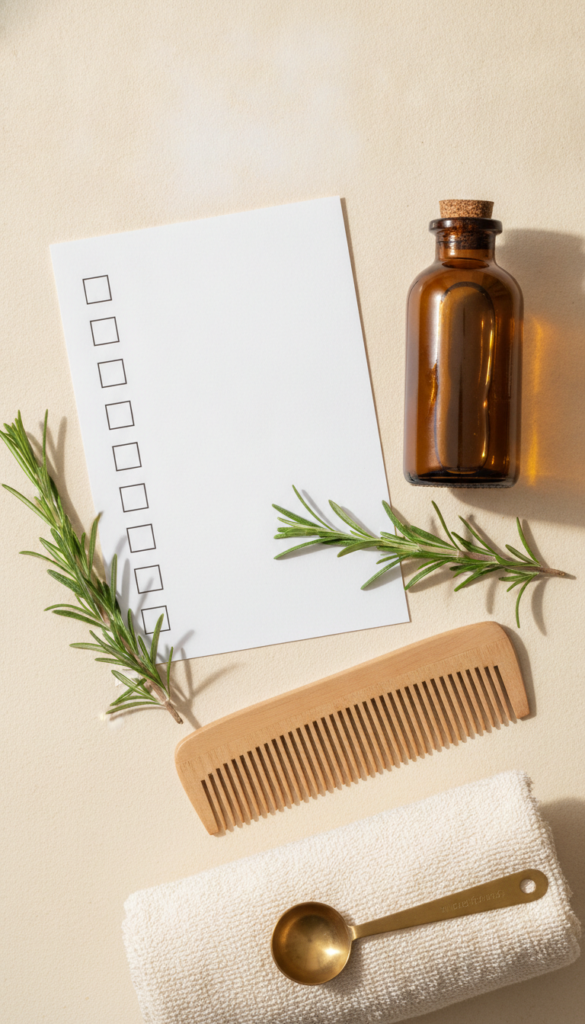 Pinterest-friendly checklist setup for a hair oil treatment Pinterest-friendly checklist setup for a hair oil treatment