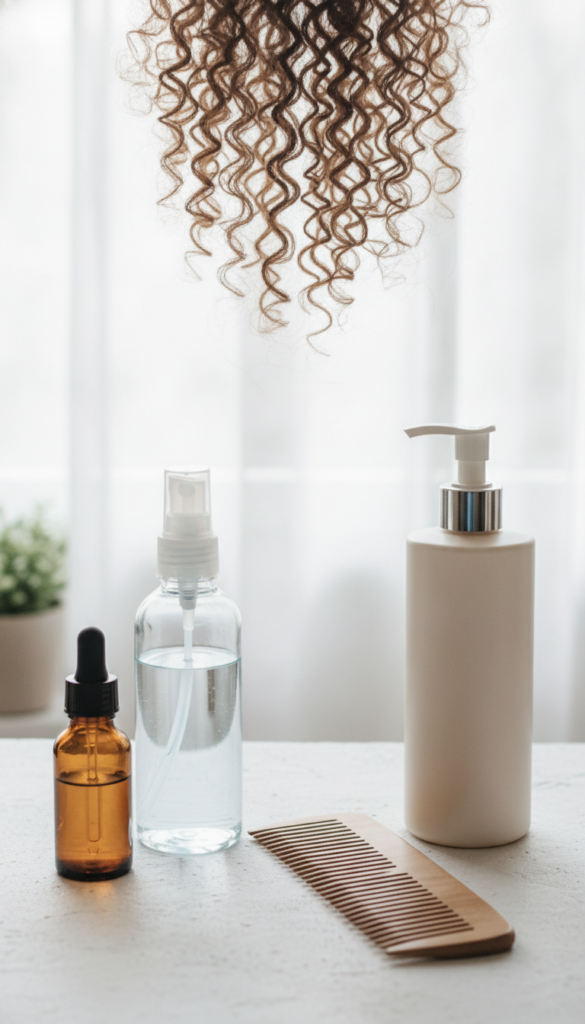 Pinterest-friendly vertical image of low porosity curl care products