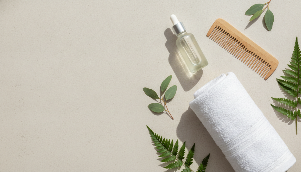 Pinterest-ready vertical composition featuring a scalp serum and simple hair care tools Pinterest-ready vertical composition featuring a scalp serum and simple hair care tools